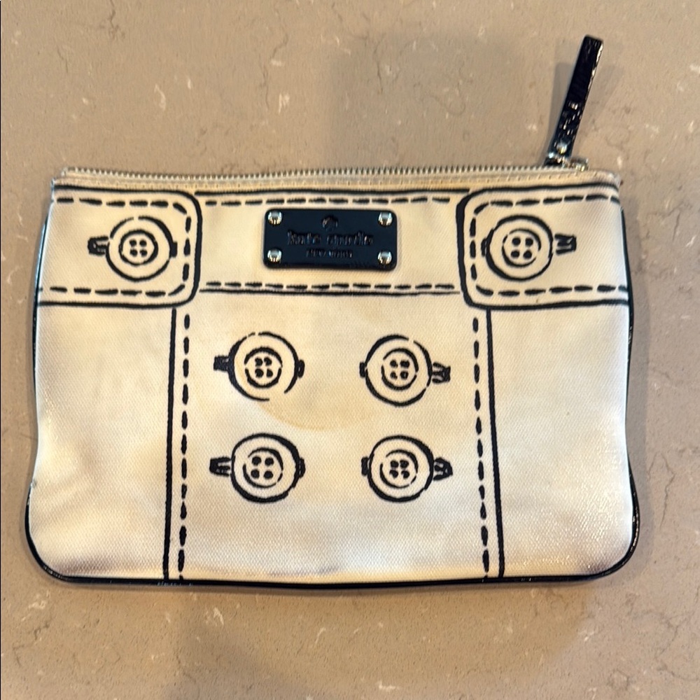 Kate Spade Cream and Black Button Design Pouch